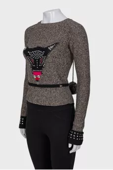 Brown jumper with rhinestones