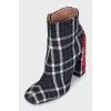 Checkered ankle boots with heels and embroidered details