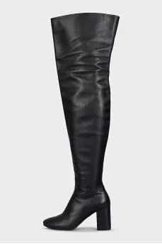 Leather over-the-knee boots with a zipper