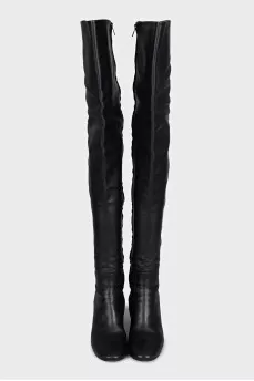 Leather over-the-knee boots with a zipper
