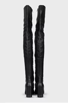 Leather over-the-knee boots with a zipper