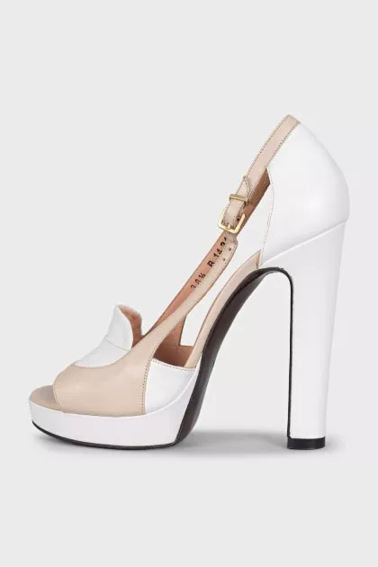 White leather heeled sandals