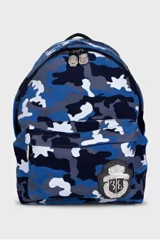 Men's blue backpack with military print