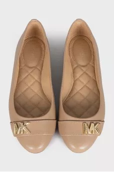 Leather ballet flats with signature logo