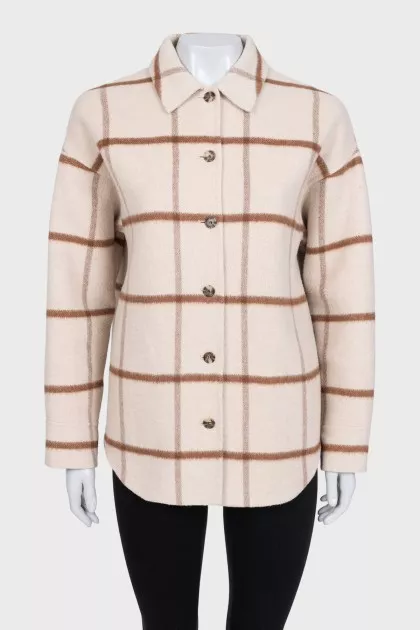 Cropped checkered shirt coat