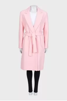 Pink wool coat with belt