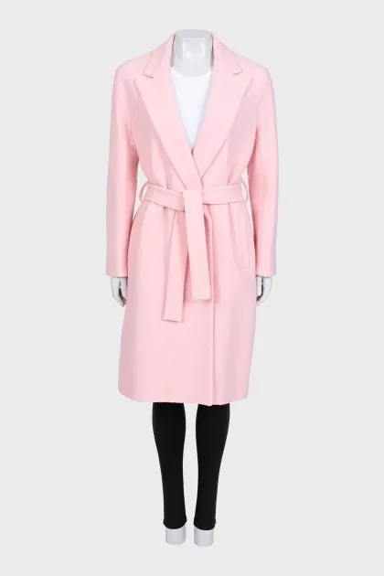 Pink wool coat with belt