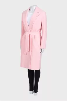 Pink wool coat with belt