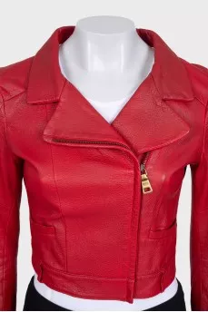 Cropped red leather jacket