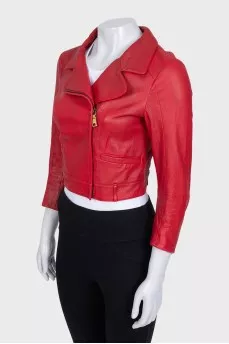 Cropped red leather jacket