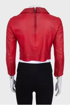 Cropped red leather jacket