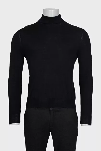 Men's black wool turtleneck with a straight cut