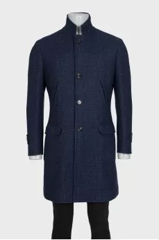 Men's checkered wool button down coat
