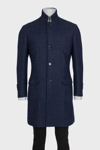 Men's checkered wool button down coat