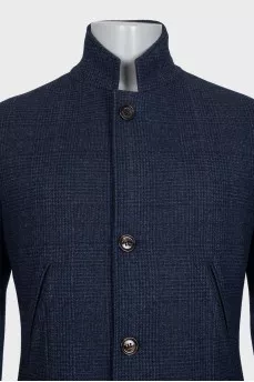 Men's checkered wool button down coat