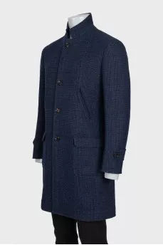 Men's checkered wool button down coat
