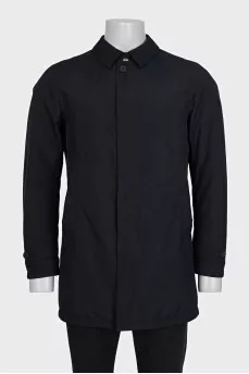 Men's black buttoned trench coat