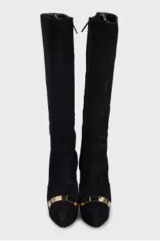 Black suede stiletto heel boots
