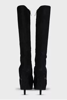 Black suede stiletto heel boots