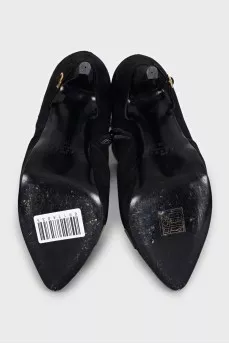 Black suede stiletto heel boots