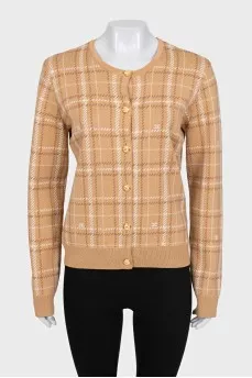Brown cardigan with gold buttons