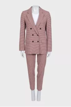 Double-breasted houndstooth print suit