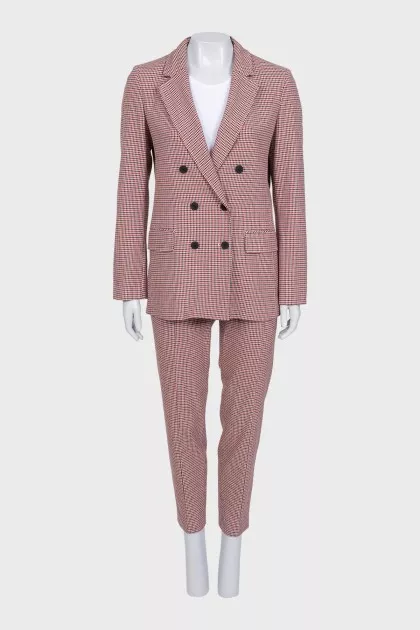 Double-breasted houndstooth print suit
