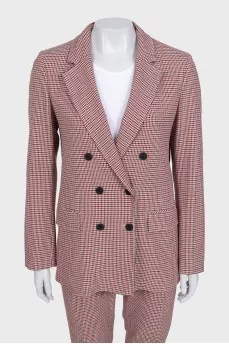 Double-breasted houndstooth print suit