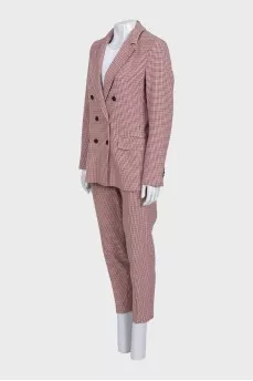 Double-breasted houndstooth print suit