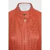 Leather jacket with perforation and zipper
