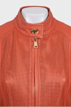 Leather jacket with perforation and zipper