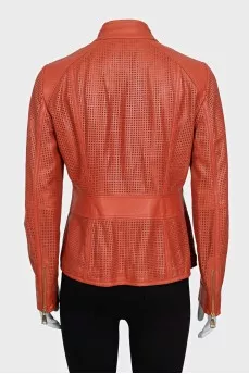Leather jacket with perforation and zipper