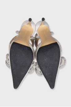 Crystal-embellished heeled slingbacks