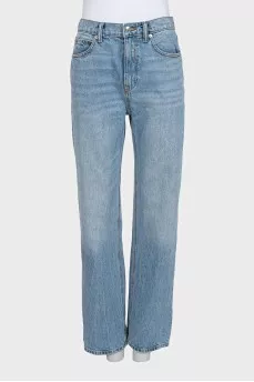 Блакитні джинси wide leg fit з фірмовим тисненням