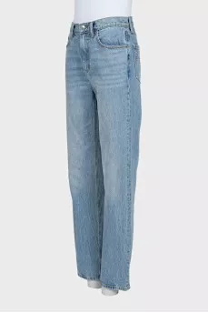 Блакитні джинси wide leg fit з фірмовим тисненням
