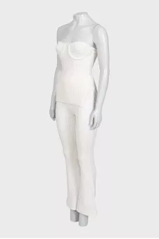 White suit with trousers, a top and a cardigan