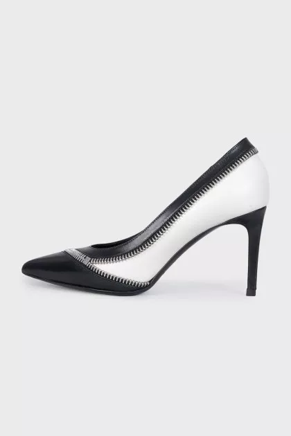 Black and white leather shoes