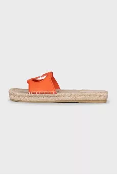 Orange leather and raffia slides