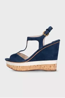 Blue sandals with wooden soles