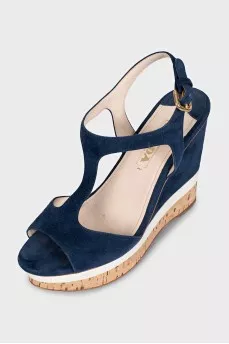 Blue sandals with wooden soles