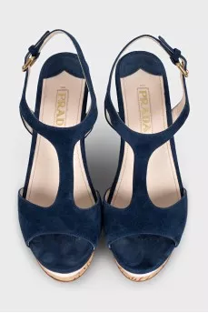 Blue sandals with wooden soles