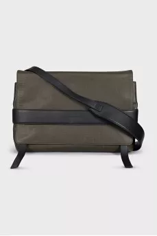Men's dark green leather laptop bag