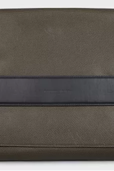 Men's dark green leather laptop bag