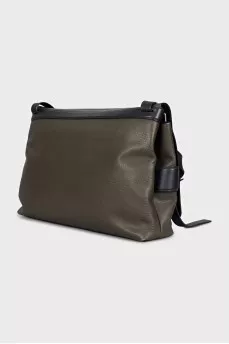 Men's dark green leather laptop bag