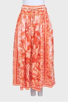 Orange printed skirt with tag
