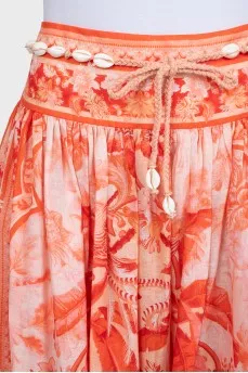 Orange printed skirt with tag