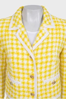 Yellow tweed suit with a check print