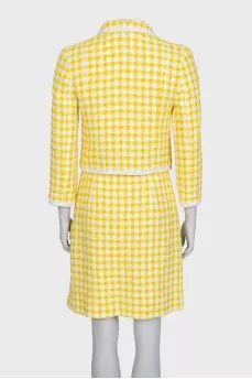Yellow tweed suit with a check print