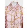 Шелковая рубашка прямого кроя в желтый принт