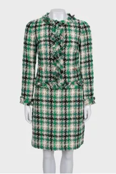 Printed suit with short jacket and skirt